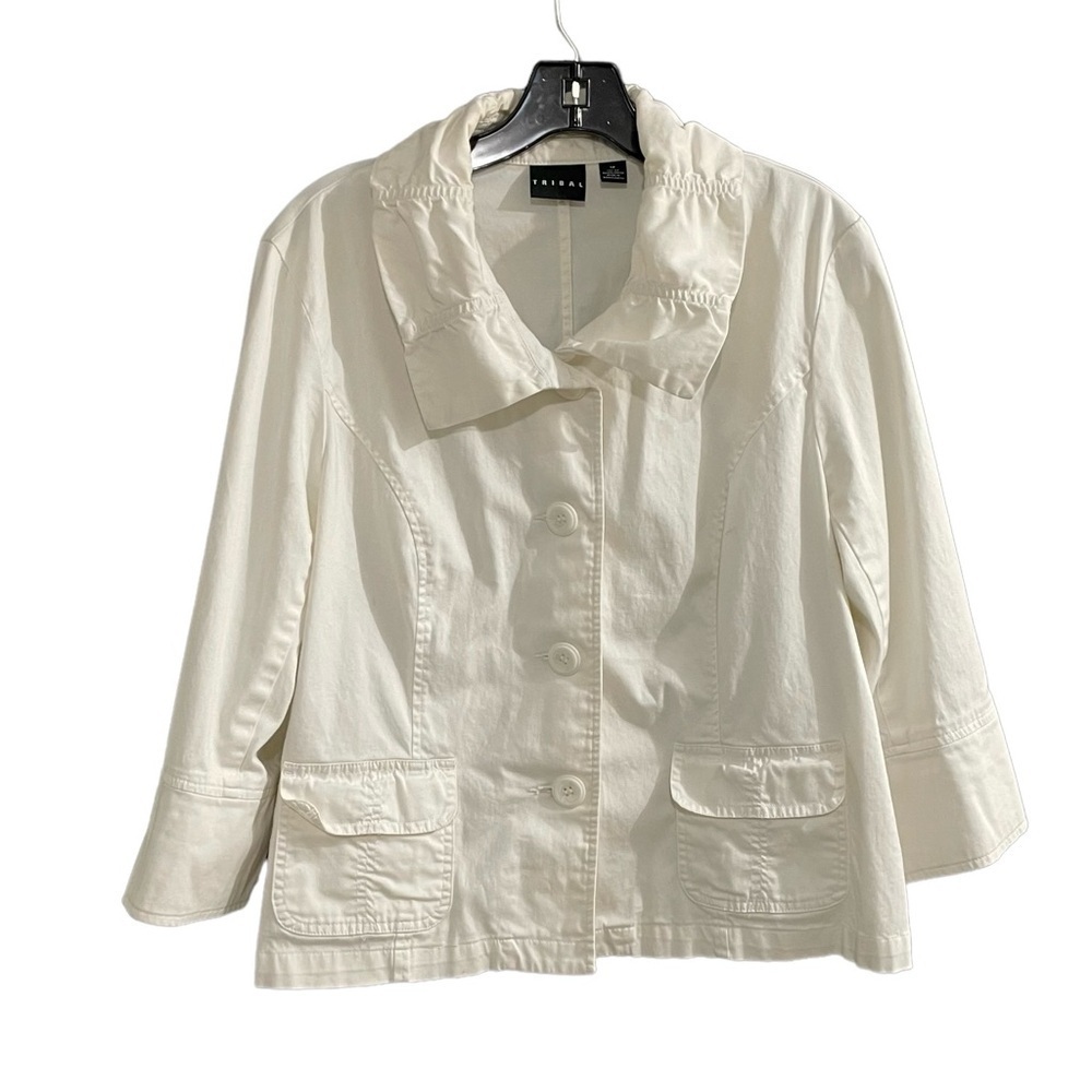 TRIBAL White Cotton Stretch Button Front Jacket 12